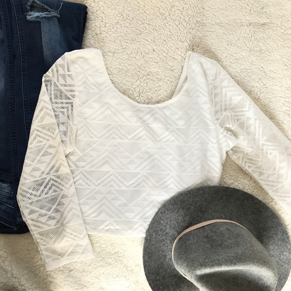Cropped white shirt with sheer sleeves
